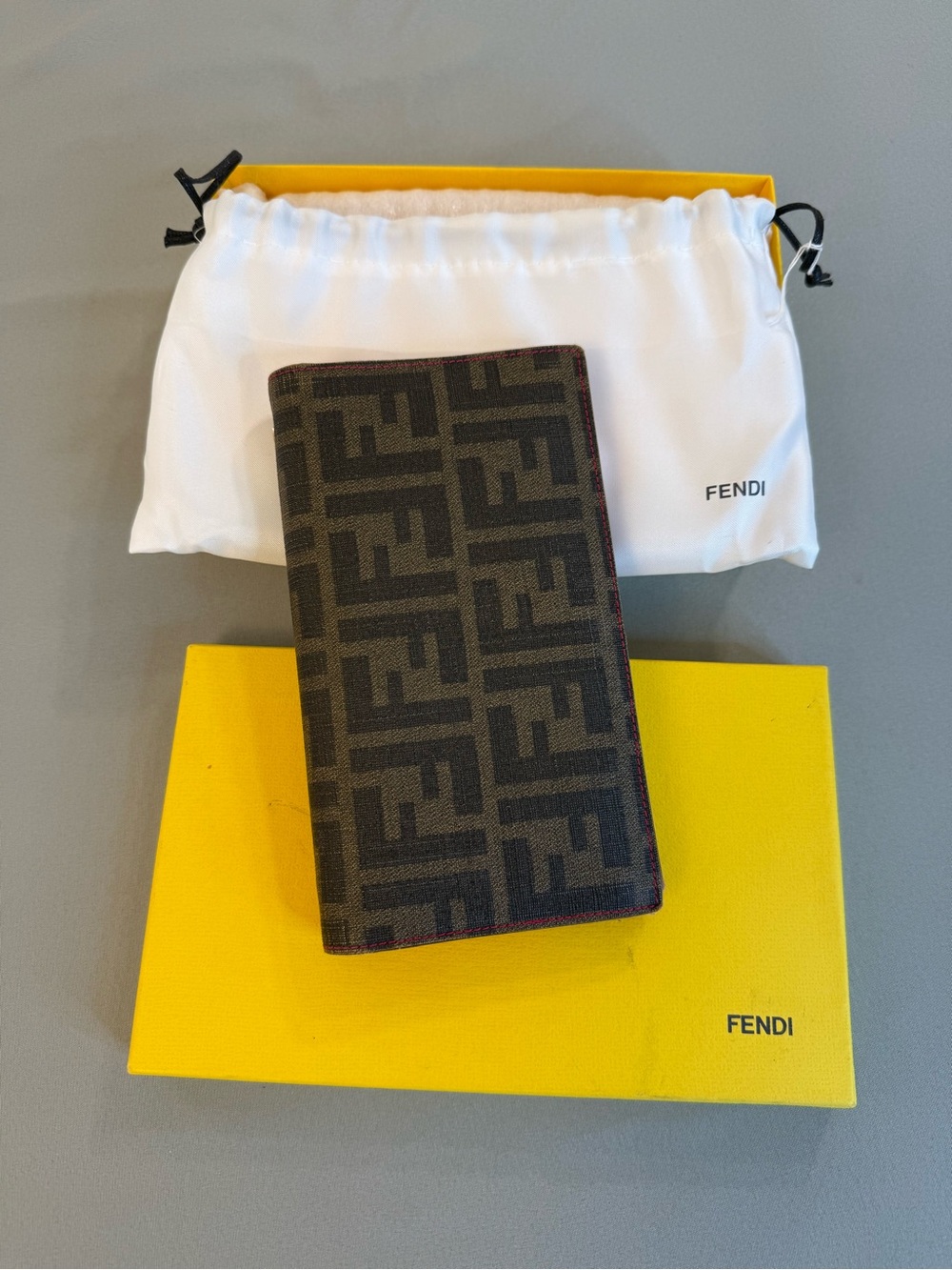 Fendi Wallet Brown FF Monogram Zucca Coated Canvas Pink Interior Box Dust Bag